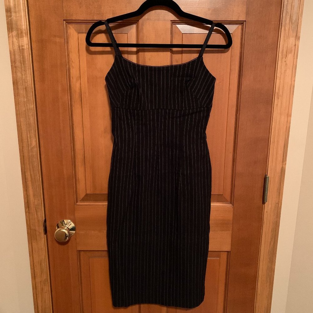 Vintage y2k 90s Dark Academia GUESS Bustier Pinstripe Split Midi Dress